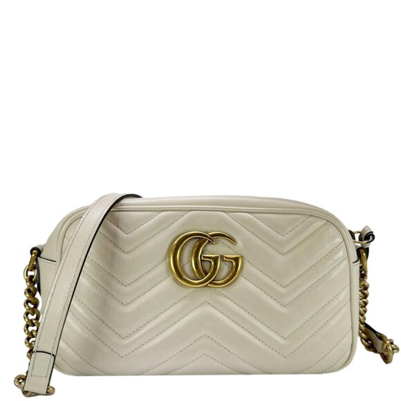 Gucci  GG Marmont Small Matelasse Chevron Leather Camera Bag Off White 447632 - Picture 1 of 12